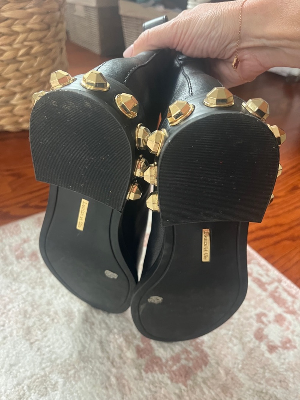 Louise et Cie Black Leather Chelsea Boot with Pearl-Trim Block Heel - Picture 4 of 4